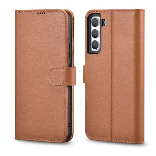 iCarer Samsung Galaxy S22 Plus Haitang Leather Θήκη Πορτοφόλι Stand από Γνήσιο Δέρμα - Brown