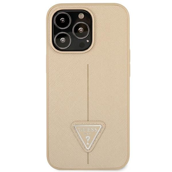 Guess iPhone 14 Pro Max Saffiano Σκληρή Θήκη με Πλαίσιο Σιλικόνης - Beige - GUHCP14XPSATLE