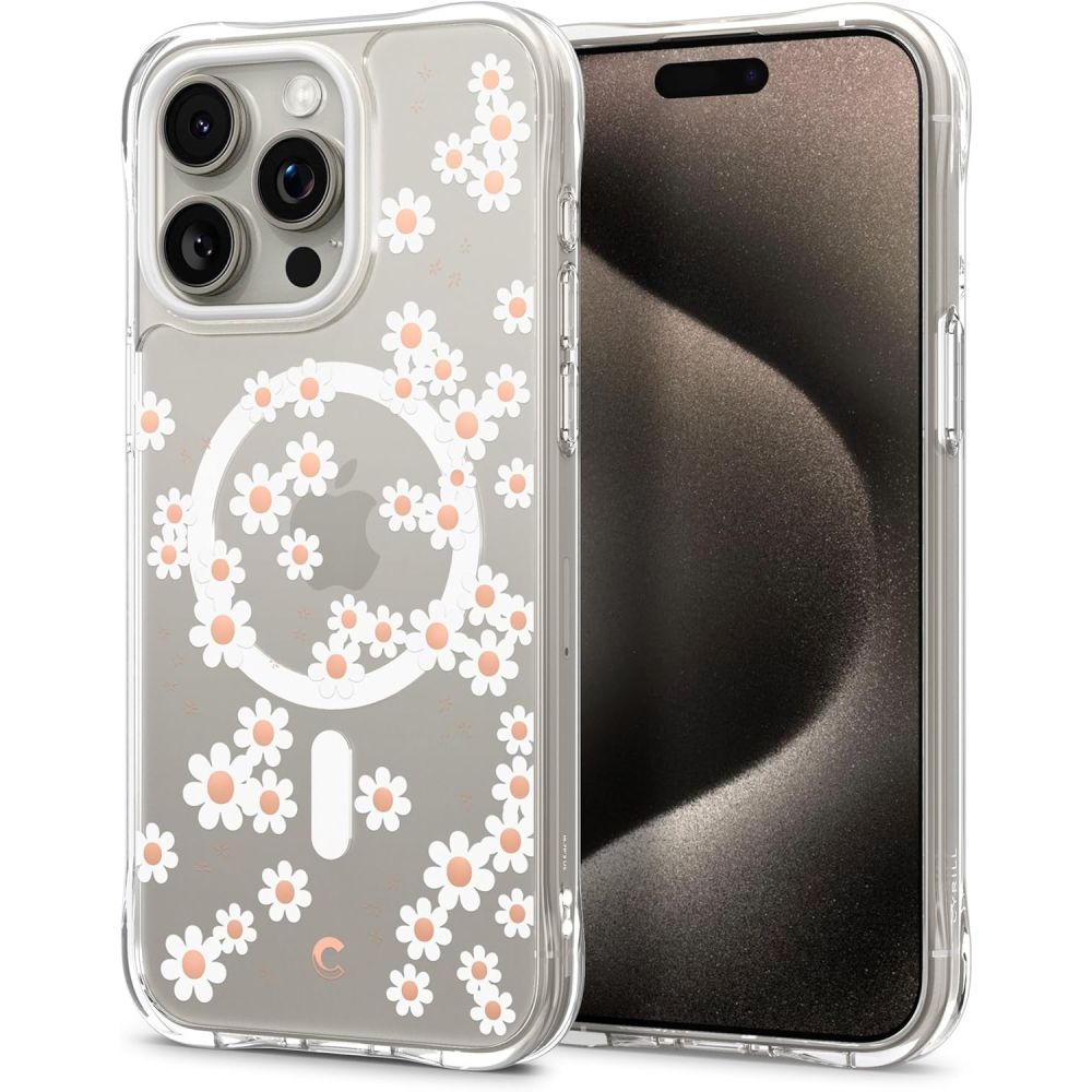 Spigen Cyrill iPhone 15 Pro Max Cecile Mag Σκληρή Θήκη με Πλαίσιο Σιλικόνης και MagSafe - White Daisy