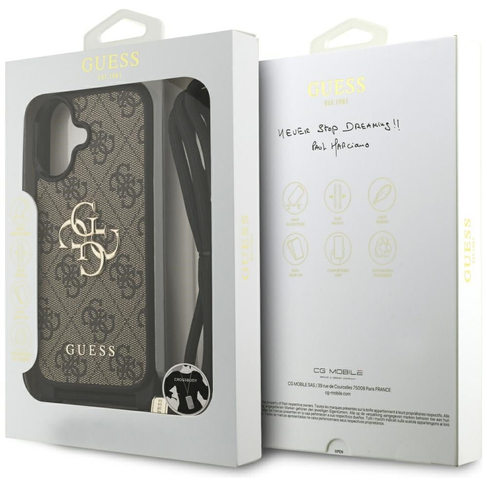 Guess iPhone 17 - 4G Big Logo Cord Stap Crossbody - Θήκη με Επένδυση Συνθετικού Δέρματος και Λουράκι - Brown - GUHCP17SP4GMGCRW