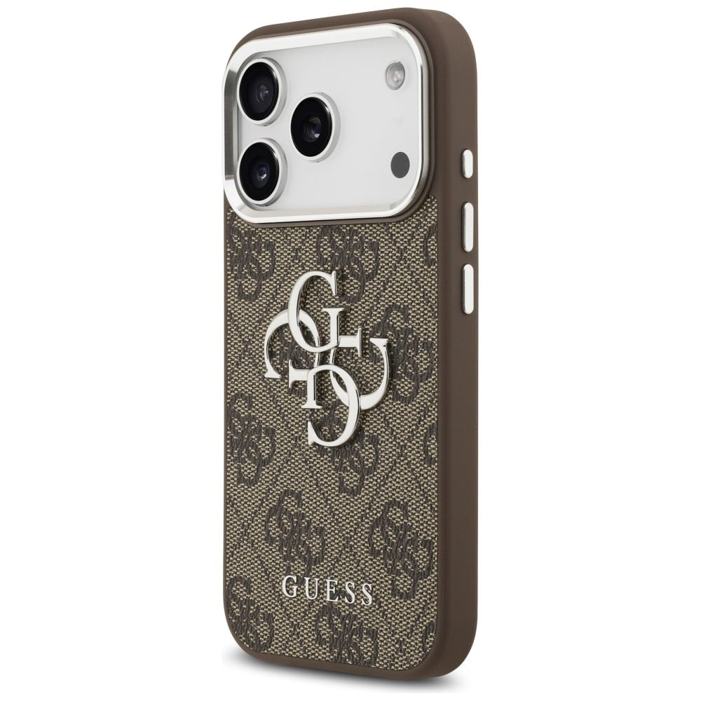 Guess iPhone 17 Pro - 4G Big 4G Classic Logo - Σκληρή Θήκη με Πλαίσιο Σιλικόνης και Επένδυση από Οικολογικό Δέρμα - Brown / Silver - GUHCP17LP4G4SMCW