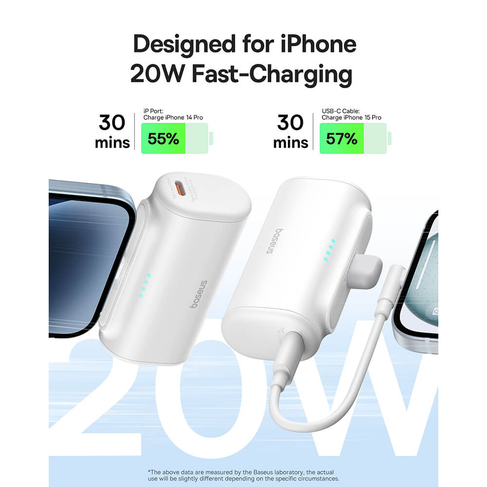 Baseus Compact Series Lightning - PowerBank 5000mAh 20W με Καλώδιο Type - C to Type - C - White - P10068307213 - 00