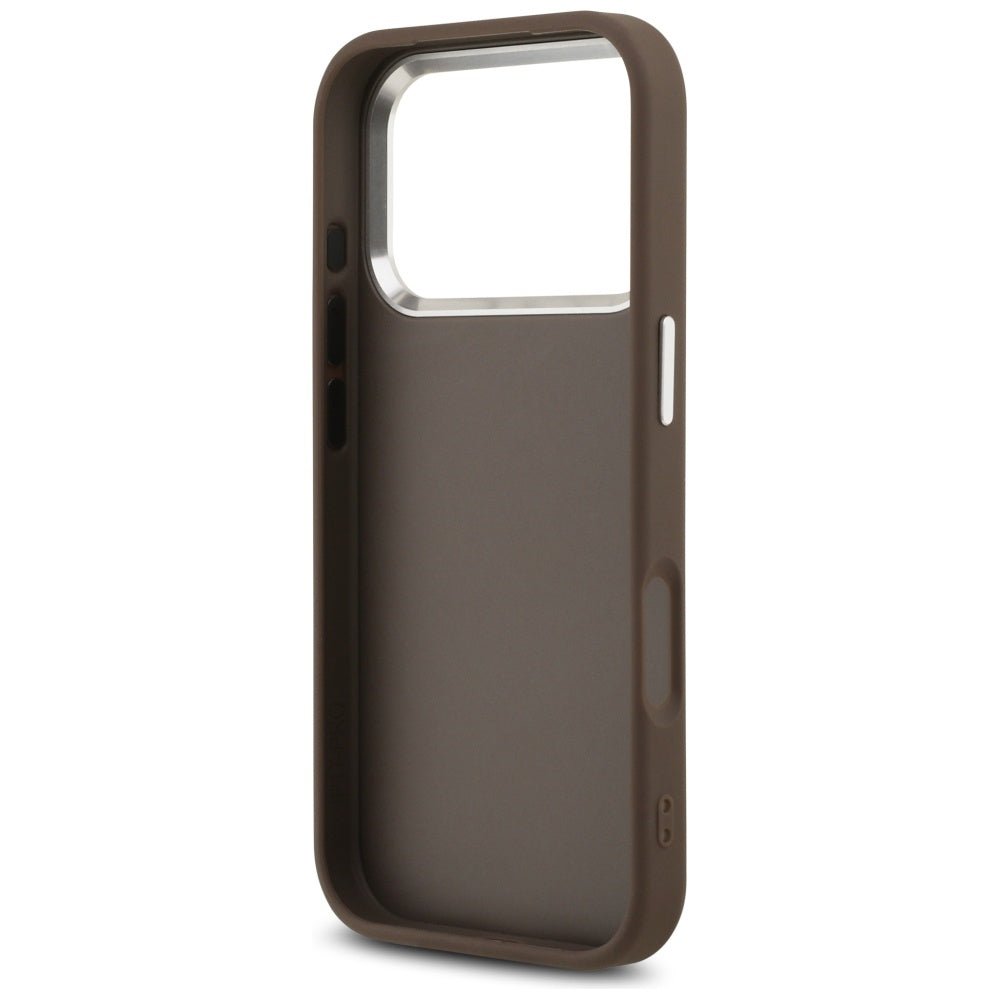 Guess iPhone 17 Pro - 4G Big 4G Classic Logo - Σκληρή Θήκη με Πλαίσιο Σιλικόνης και Επένδυση από Οικολογικό Δέρμα - Brown / Silver - GUHCP17LP4G4SMCW