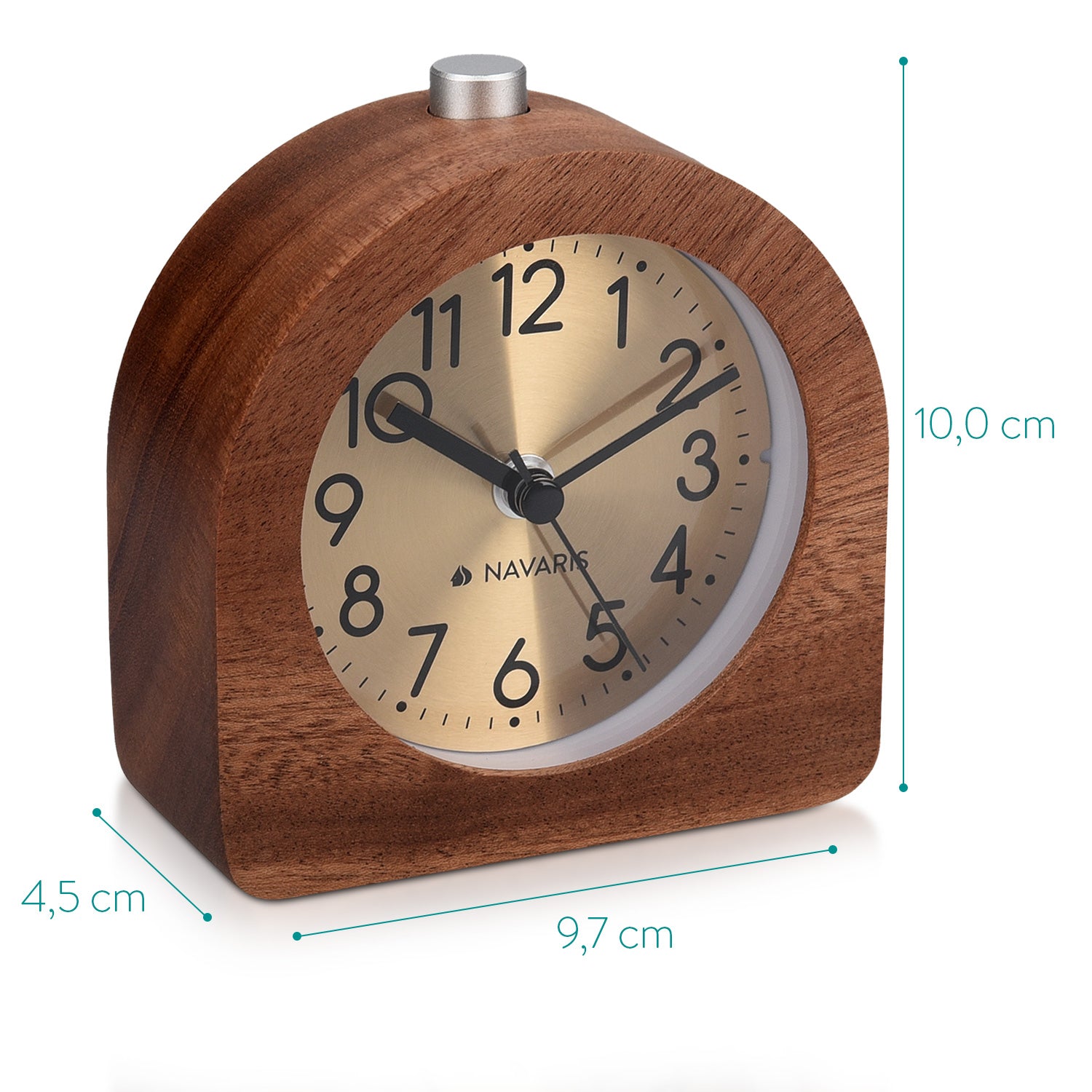 Navaris Analogue Wood Alarm Clock Design Half Round - Αναλογικό Επιτραπέζιο Ρολόι και Ξυπνητήρι - Gold / Dark Brown - 46228.18