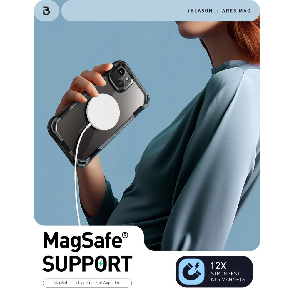 i - Blason iPhone 15 Ares Mag MagSafe Σκληρή Θήκη με Πλαίσιο Σιλικόνης και Προστασία Οθόνης - Black