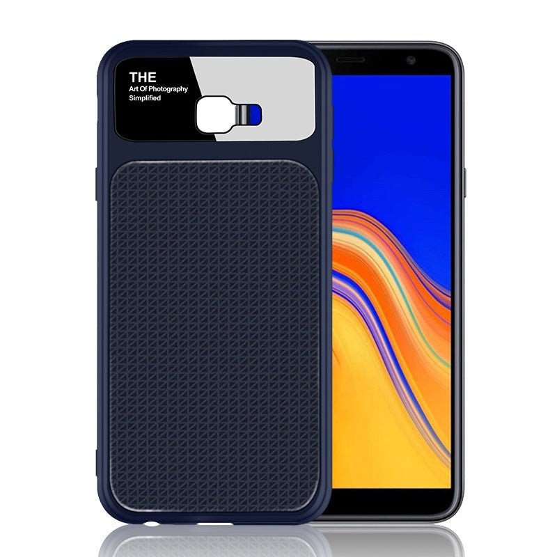 OEM Samsung Galaxy J4 Plus 2018 Θήκη Σιλικόνης με Μερικό Φινίρισμα Γυαλιού - Navy Blue