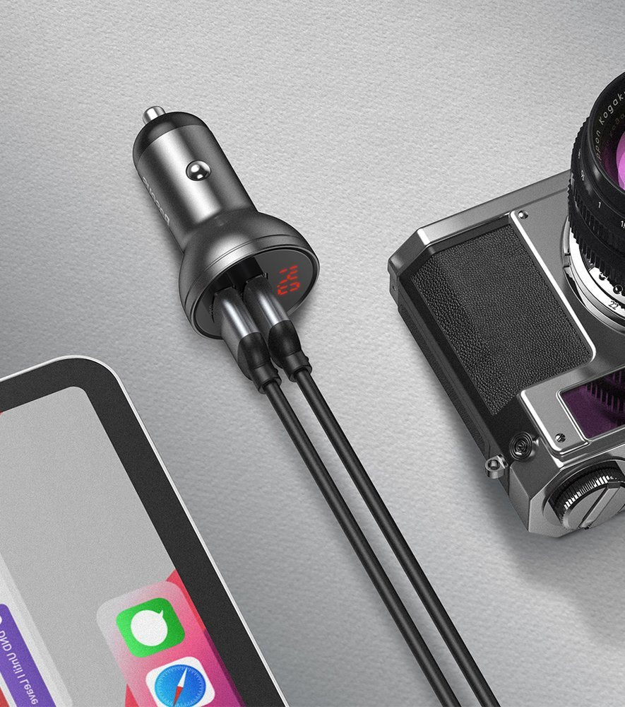 Baseus Digital Display Φορτιστής Αυτοκινήτου 4.8A με Δύο Θύρες USB - Grey - CCBX - 0G