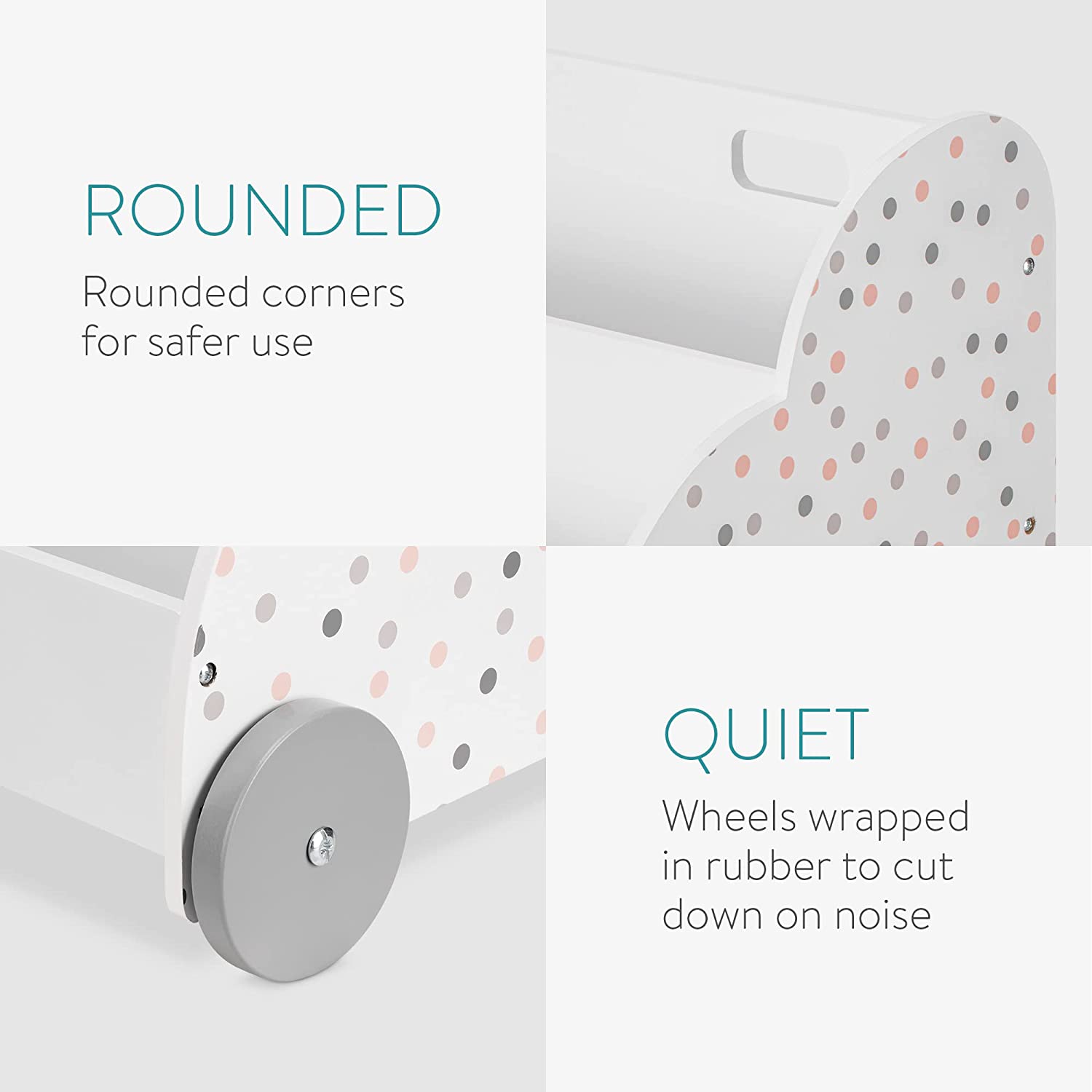 Navaris Παιδικό Κουτί Αποθήκευσης Παιχνιδιών με 3 Διαμερίσματα και Ρόδες - White - Grey / Pink - 55858.01