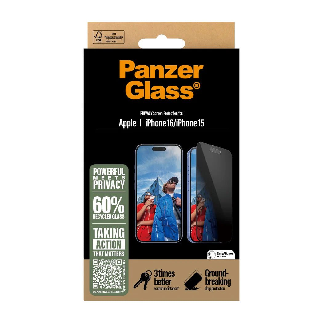 PanzerGlass iPhone 15 / iPhone 16 Privacy Ultra - Wide Fit Full Screen Αντιχαρακτικό Γυαλί Οθόνης - Black