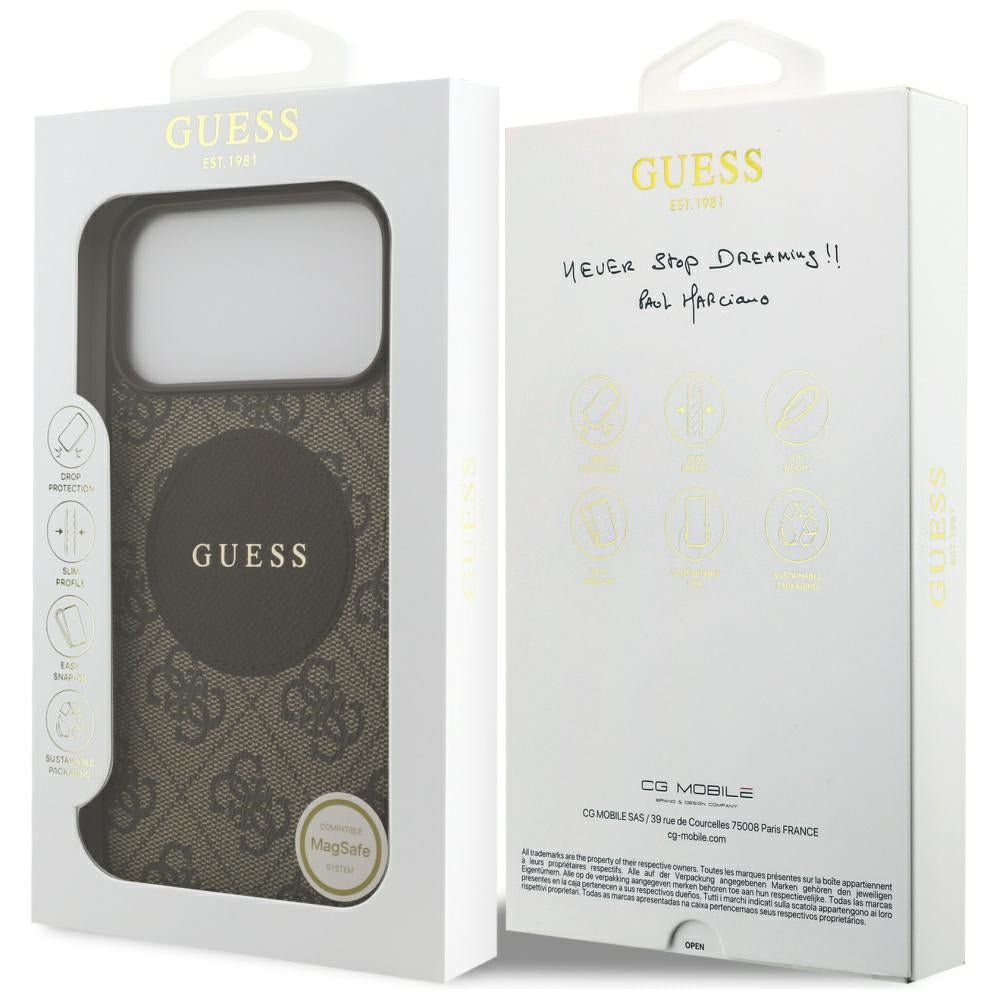 Guess iPhone 17 Pro Max - 4G Circle Classic Logo MagSafe - Θήκη με Επένδυση Συνθετικού Δέρματος - Brown - GUHMP17XP4PGRSGW