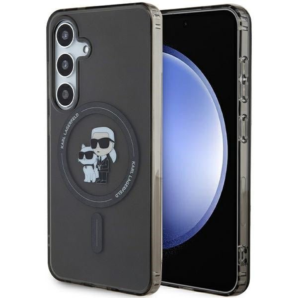Karl Lagerfeld Samsung Galaxy S24 - IML Karl and Choupette Glitter MagSafe Σκληρή Θήκη με Πλαίσιο Σιλικόνης και MagSafe - Black - KLHMS24SHGKCNOK