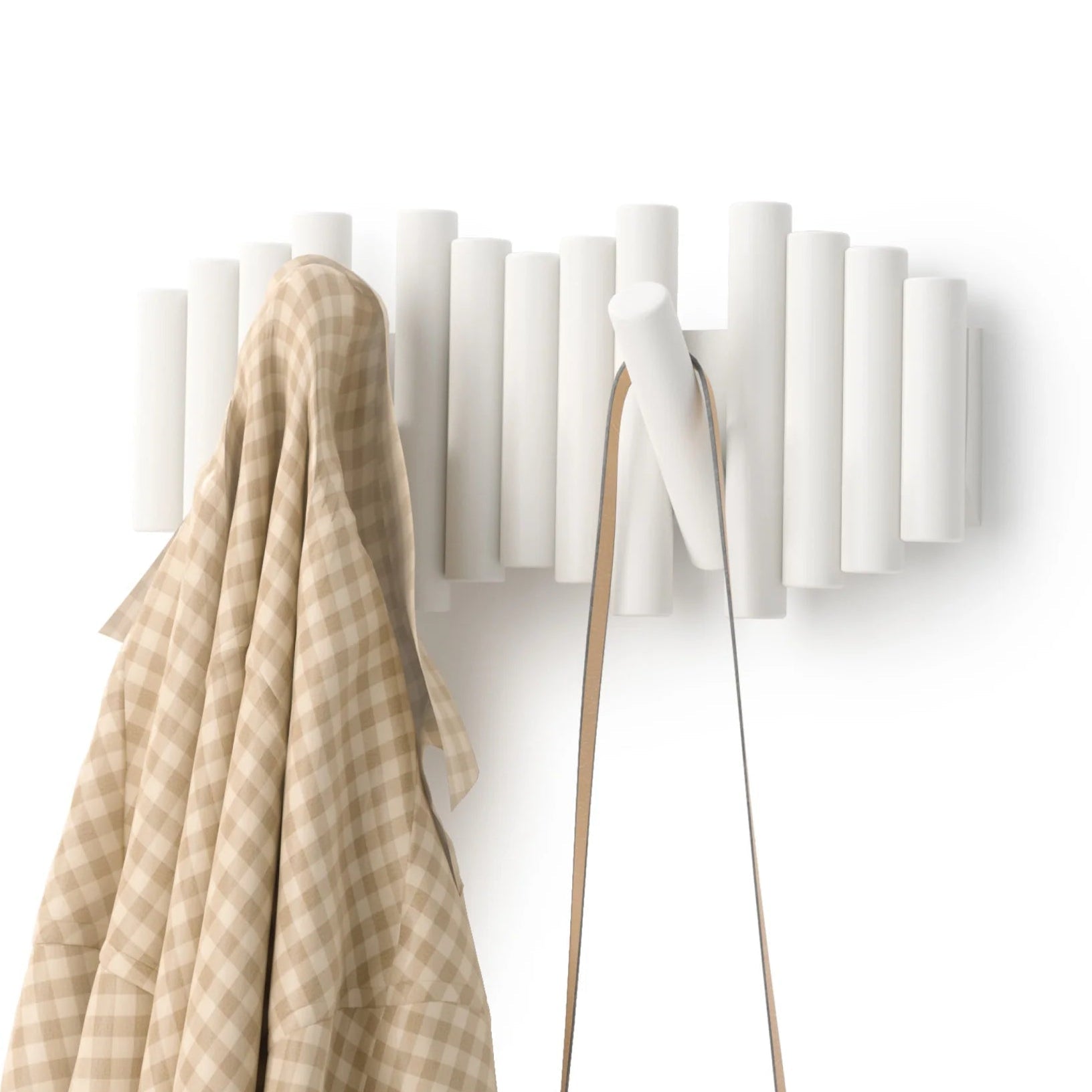 Umbra Ξύλινη Επιτοίχια Κρεμάστρα με 5 Αναδιπλούμενους Γάντζους - Picket - White