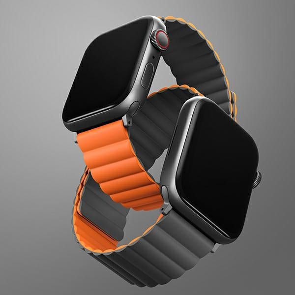 Uniq Λουράκι Apple Watch 2 / 3 / 4 / 5 / 6 / 7 / 8 / 9 / SE / ULTRA 1 / ULTRA 2 - 42 / 44 / 45 / 49 mm Μαγνητικό Σιλικόνης Διπλής Όψης - Revix - Grey / Orange