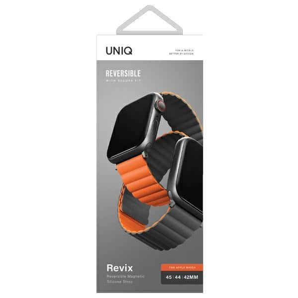 Uniq Λουράκι Apple Watch 2 / 3 / 4 / 5 / 6 / 7 / 8 / 9 / SE / ULTRA 1 / ULTRA 2 - 42 / 44 / 45 / 49 mm Μαγνητικό Σιλικόνης Διπλής Όψης - Revix - Grey / Orange