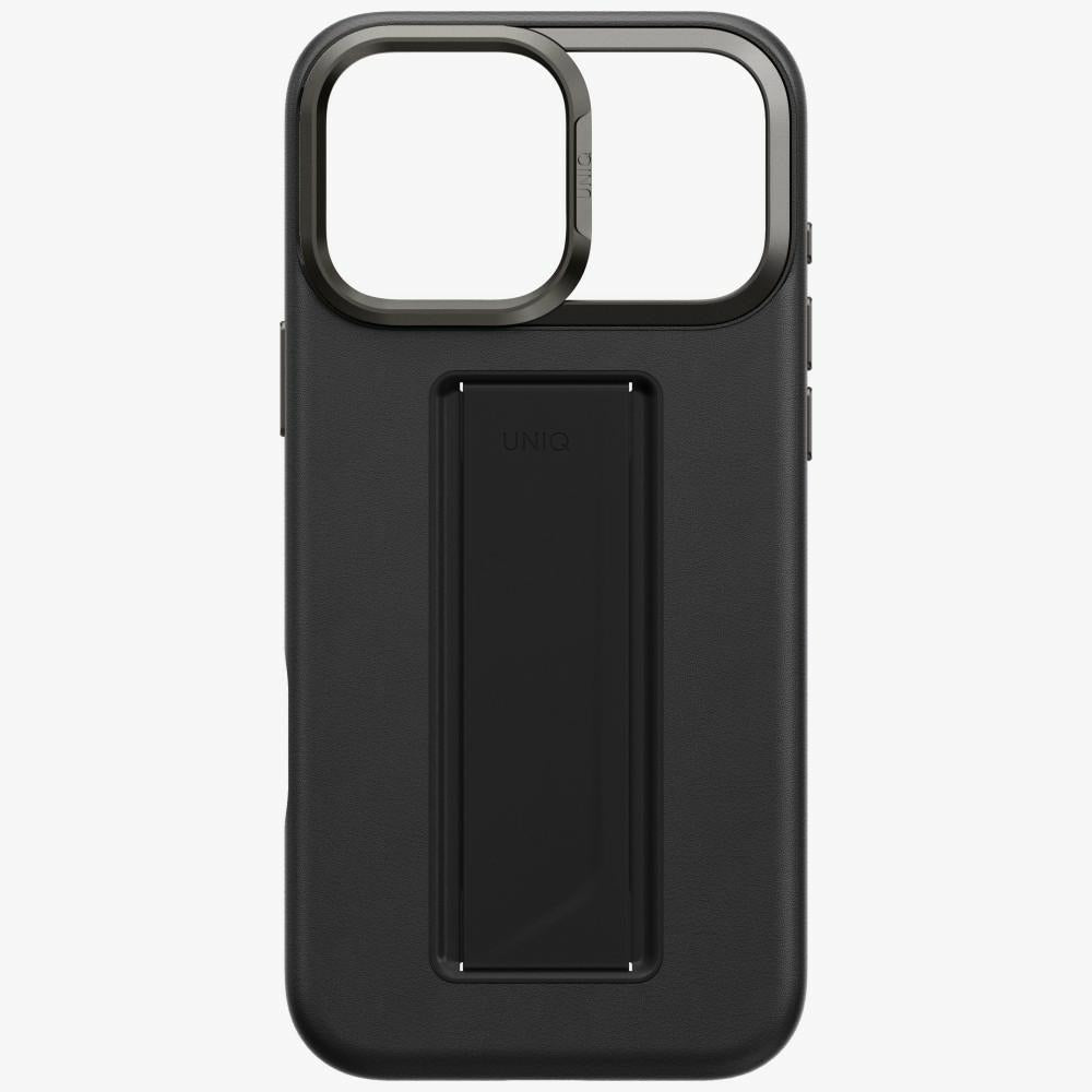 Uniq iPhone 17 Pro Max - Σκληρή Θήκη με Επένδυση Οικολογικού Δέρματος με Eνσωματωμένη Λαβή FlexGrip και Stand - Heldro Pro Magclick - Black