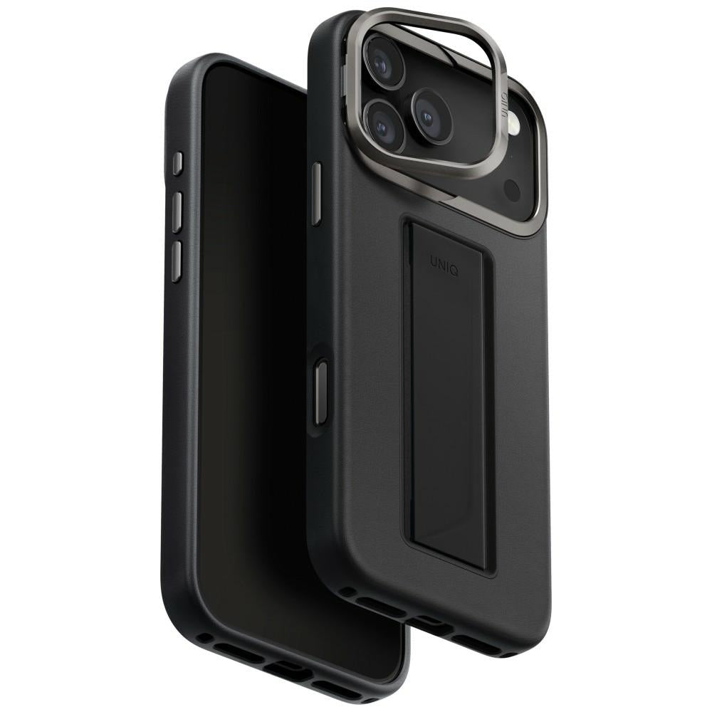 Uniq iPhone 17 Pro Max - Σκληρή Θήκη με Επένδυση Οικολογικού Δέρματος με Eνσωματωμένη Λαβή FlexGrip και Stand - Heldro Pro Magclick - Black