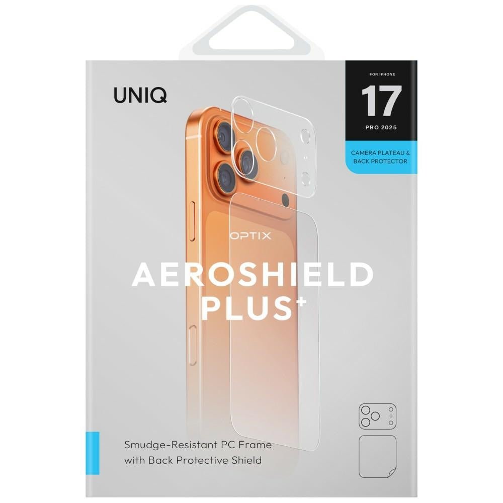 Uniq iPhone 17 Pro - Σετ με 1 Προστατευτικό Πλαισίου Κάμερας Χωρίς Προστασία Φακών και 1 Προστατευτικό για το Πίσω Μέρος Optix Aeroshield+ - Διάφανα