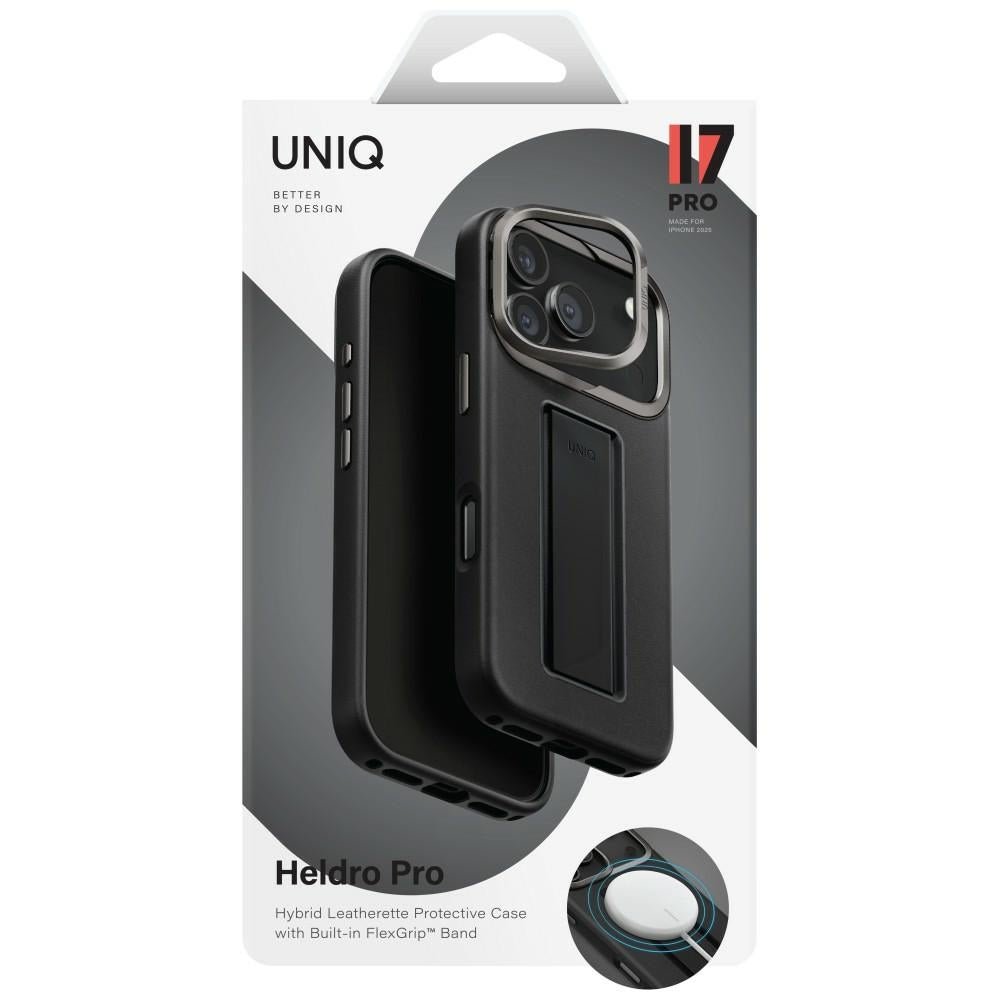 Uniq iPhone 17 Pro - Σκληρή Θήκη με Επένδυση Οικολογικού Δέρματος με Eνσωματωμένη Λαβή FlexGrip και Stand - Heldro Pro Magclick - Black