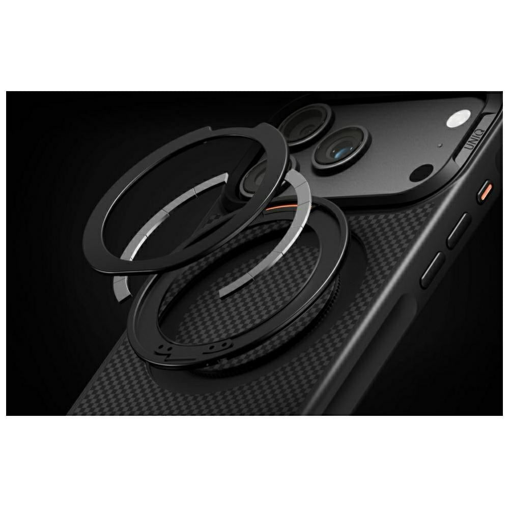Uniq iPhone 18 Pro / iPhone 17 Pro - Σκληρή Θήκη με Δαχτυλίδι Συγκράτησης MagSafe - Keva Mov Kickstand Aramid - Black