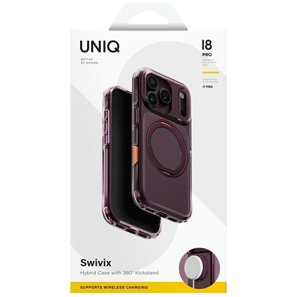 Uniq iPhone 18 Pro / iPhone 17 Pro - Σκληρή Θήκη με Πλαίσιο Σιλικόνης και Σταντ MagSafe - Swivix 360 Rotating Kickstand - Burgundy