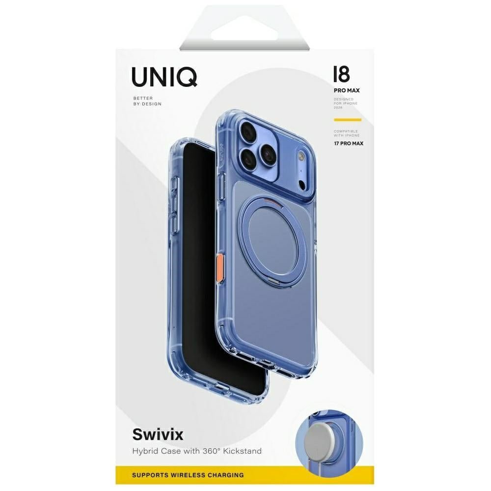 Uniq iPhone 18 Pro Max / iPhone 17 Pro Max - Σκληρή Θήκη με Πλαίσιο Σιλικόνης και Σταντ MagSafe - Swivix 360 Rotating Kickstand - Polar Blue