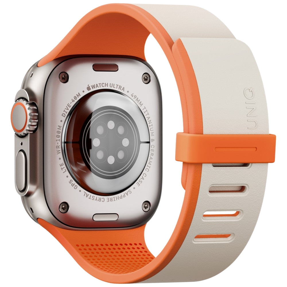 Uniq Λουράκι Apple Watch 8/9/10/11 - SE (1/2/3) - Ultra (1/2/3) – 44/45/46/49mm Μαγνητικό Σιλικόνης Διπλής Όψης - Revix IV - Grey / Orange
