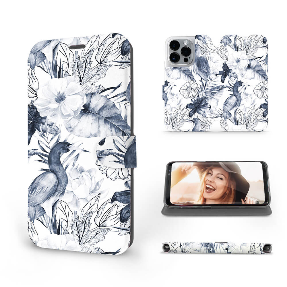 Mobiwear iPhone 14 Pro Θήκη Βιβλίο Slim Flip - Design Exotic Bird Crane and Flowers - MX09S