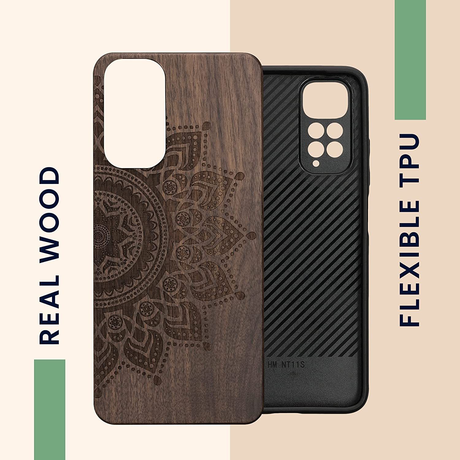 KW Xiaomi Redmi Note 11 / Redmi Note 11S Θήκη από Φυσικό Ξύλο - Design Rising Sun - Dark Brown - 57386.03