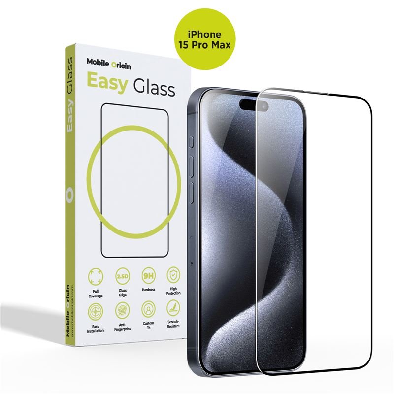 Mobile Origin iPhone 15 Pro Max EasyGlass Case Friendly 9H Full Screen Full Glue Tempered Glass Αντιχαρακτικό Γυαλί Οθόνης - Black