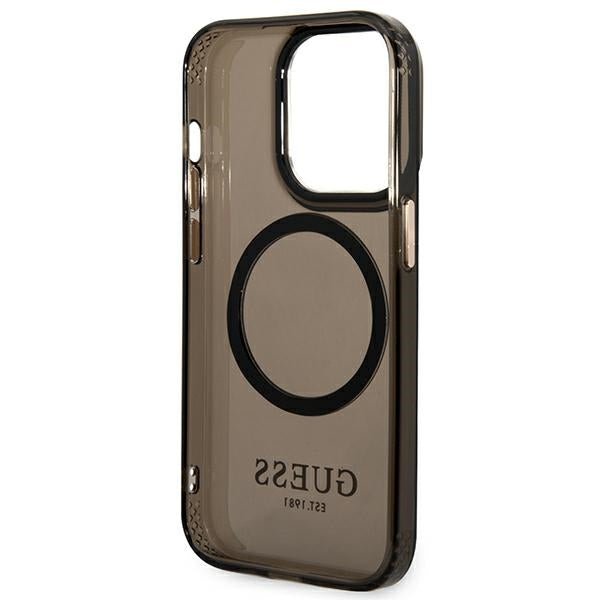 Guess iPhone 14 Pro Max Gold Outline Translucent MagSafe Σκληρή Θήκη με Πλαίσιο Σιλικόνης και MagSafe - Black - GUHMP14XHTCMK