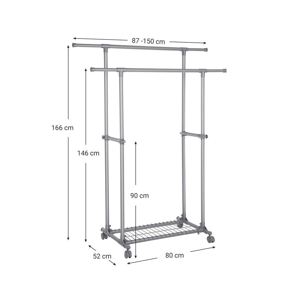 Songmics Επιδαπέδια Επεκτεινόμενη Μεταλλική Κρεμάστρα - Ράγα Ρούχων με Ράφι - Grey - LLR13GY