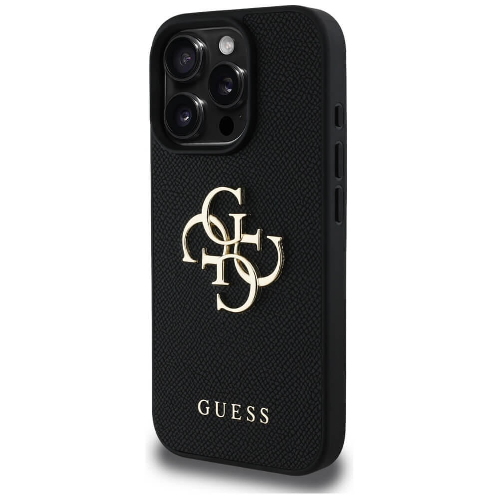Guess iPhone 16 Pro - Grained Big 4G Logo Small Classic Logo - Σκληρή Θήκη με Επένδυση από Οικολογικό Δέρμα - Black - GUHCP16LPGT4MBK