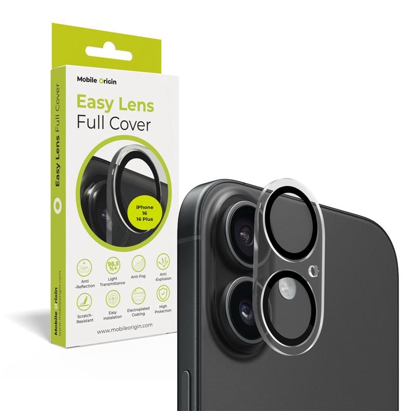 Mobile Origin iPhone 16 / iPhone 16 Plus Easy Lens Full Cover 9H Αντιχαρακτικό Γυαλί για την Κάμερα - Διάφανο