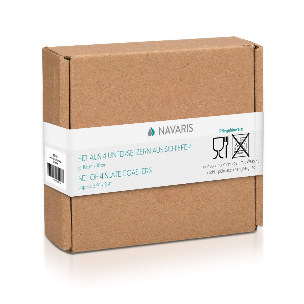 Navaris Natural Slate Glass Coasters Σετ με 4 Τετράγωνα Σουβέρ από Σχιστόλιθο - Grey Stone - 42181