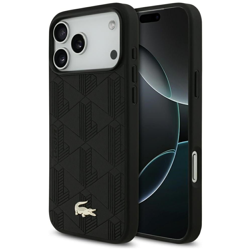 Lacoste iPhone 17 Pro Max - Nomograme Gold Logo MagSafe - Σκληρή Θήκη με Πλαίσιο Σιλικόνης και Επένδυση Οικολογικού Δέρματος - Black