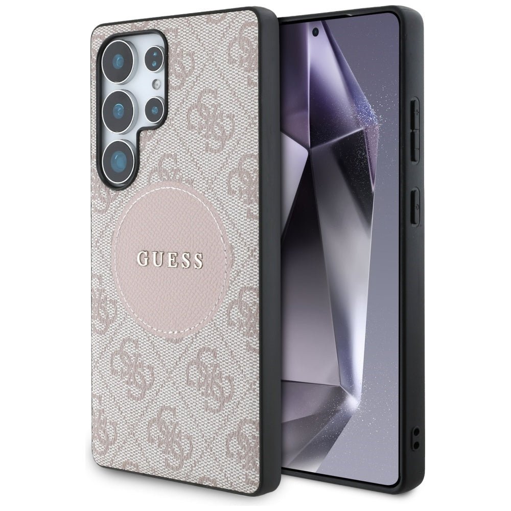 Guess Samsung Galaxy S25 Ultra - 4G Round Patch Classic Logo - Θήκη με Επένδυση Συνθετικού Δέρματος και MagSafe - Pink - GUHMS25LP4PGRSGP