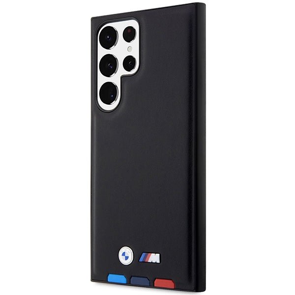 BMW Samsung Galaxy S23 Ultra Leather Stamp Tricolor Σκληρή Θήκη με Πλαίσιο Σιλικόνης - Black