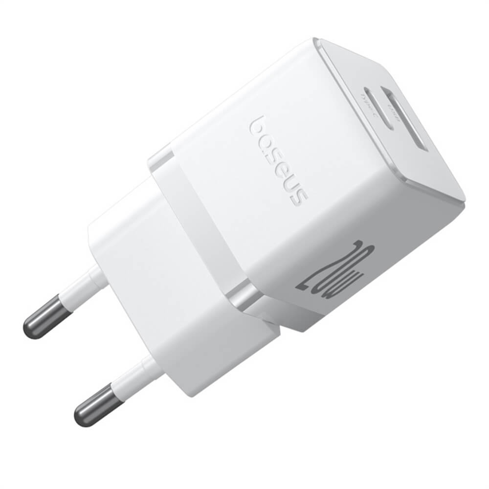 Baseus Palm Οικιακός Φορτιστής Γρήγορης Φόρτισης 20W με 1 Θύρα Type - C και 1 Θύρα USB και Καλώδιο Type - C to Type - C - Moon White