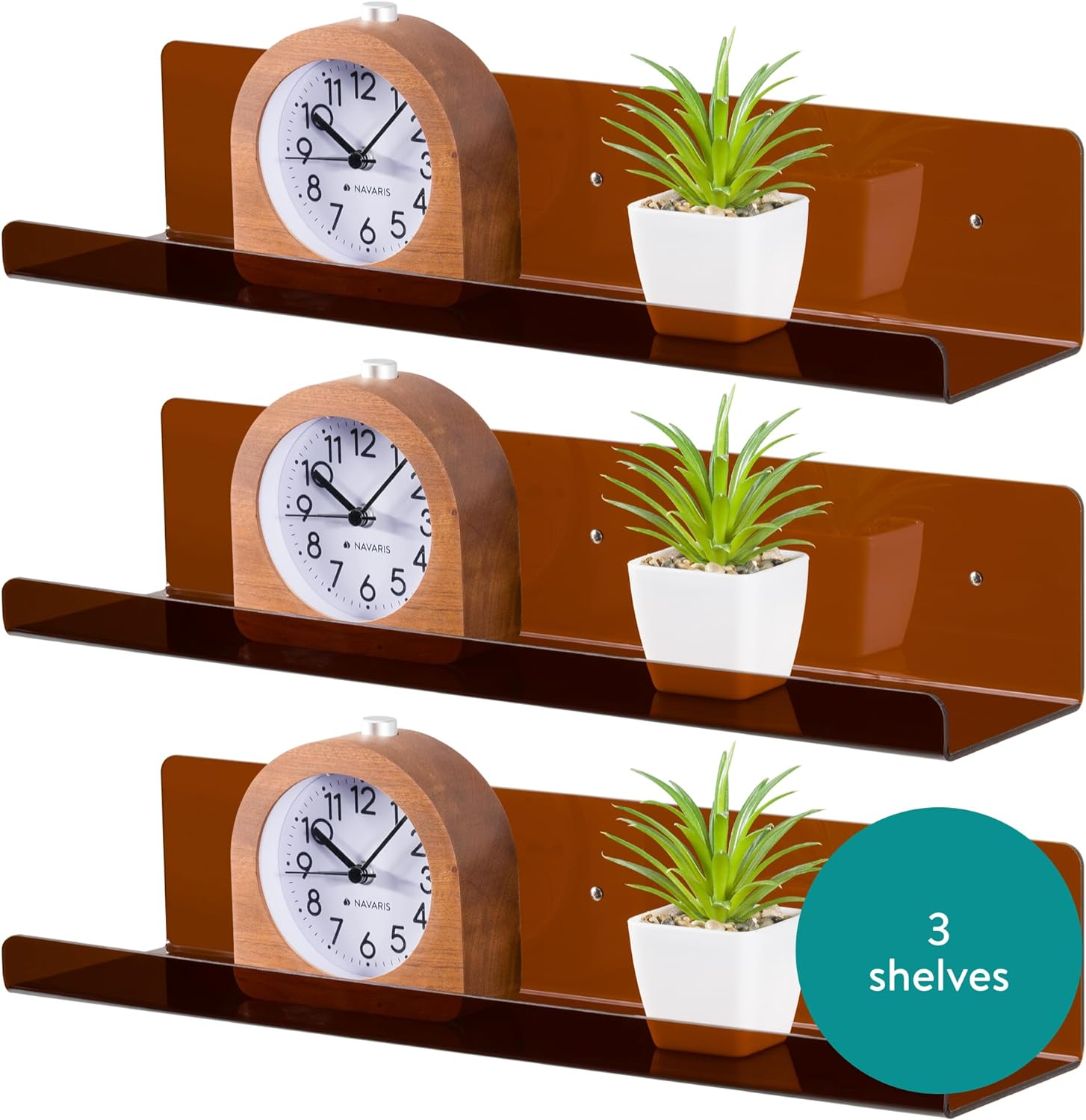 Navaris Σετ με 3 Ακρυλικά Ράφια - 38 x 10 cm - Brown - 61698.02