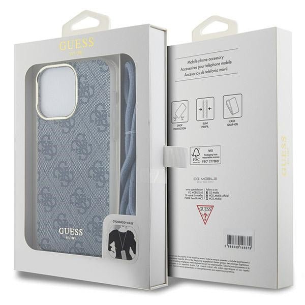 Guess iPhone 15 Pro Crossbody Cord 4G Print Σκληρή Θήκη με Πλαίσιο Σιλικόνης και Λουράκι - Blue - GUHCP15LHC4SEB
