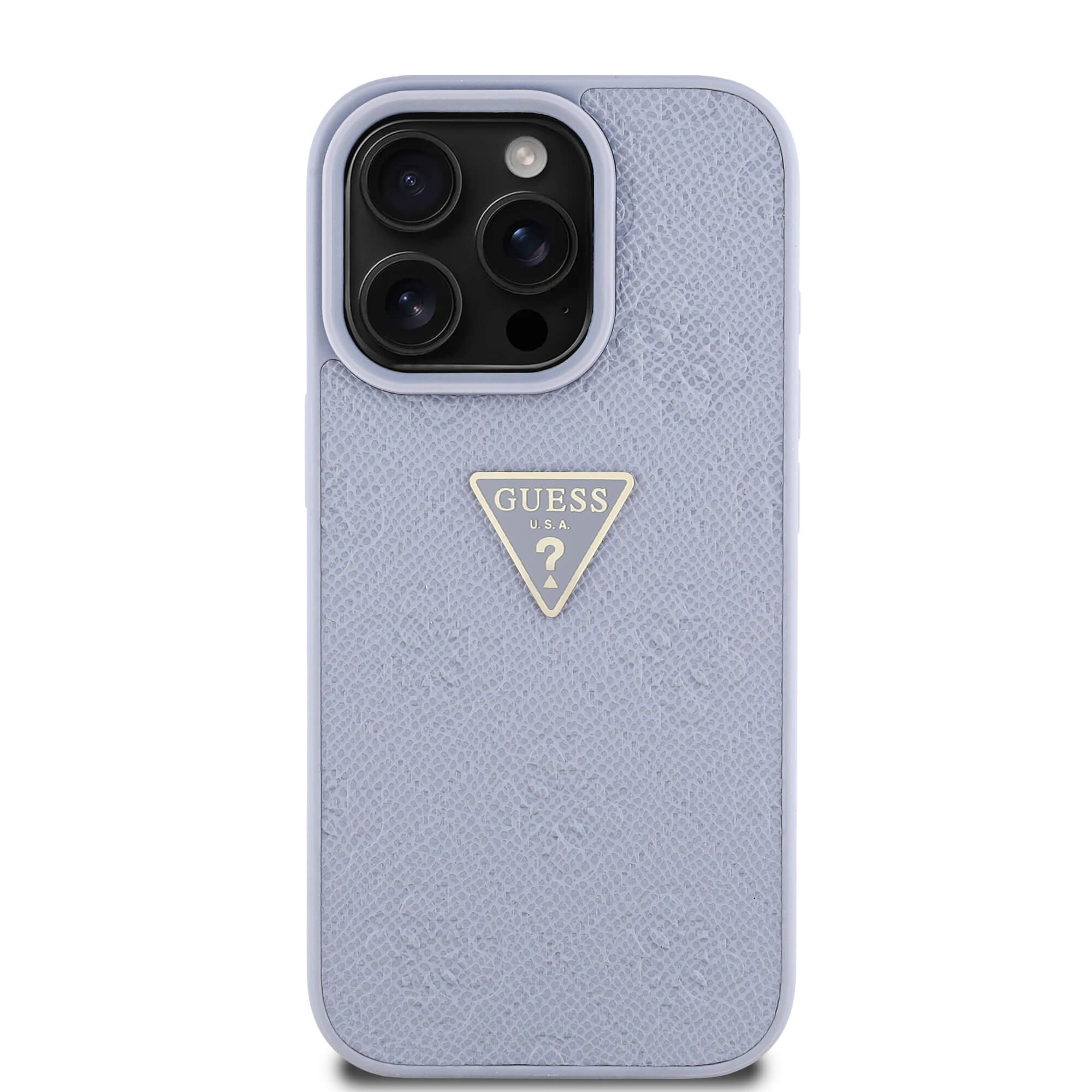 Guess iPhone 16 Pro Max - Hot Stamp 4G Pattern Triangle Metal Logo - Σκληρή Θήκη με Επένδυση Συνθετικού Δέρματος και Πλαίσιο Σιλικόνης - Purple - GUHCP16XPGP4STRU