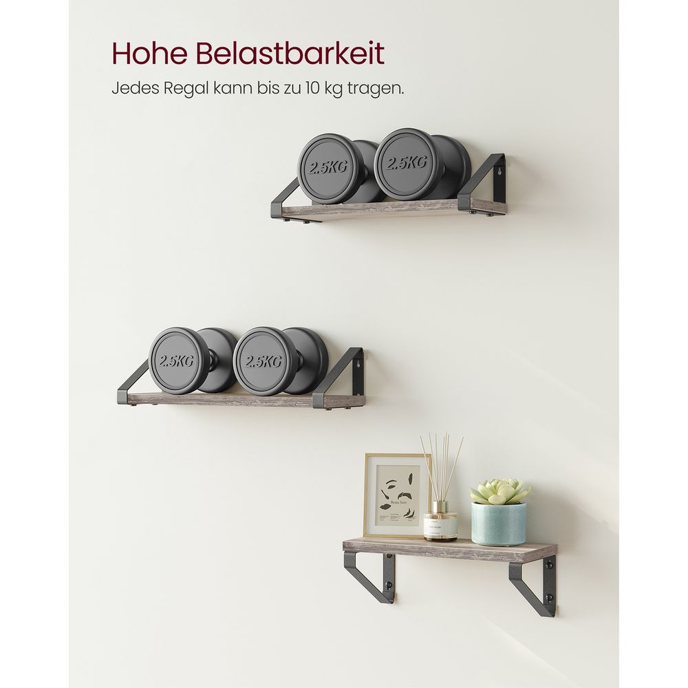 Vasagle Σετ με 3 Επιτοίχια Ράφια Διαφορετικού Μεγέθους - Grey / Black - LWS033B02
