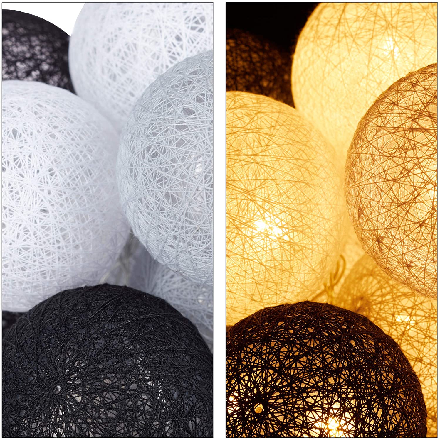 Relaxdays Σετ με 20 Φωτάκια - Μπάλες με Φωτισμό LED - White / Gray / Black - 4052025942878