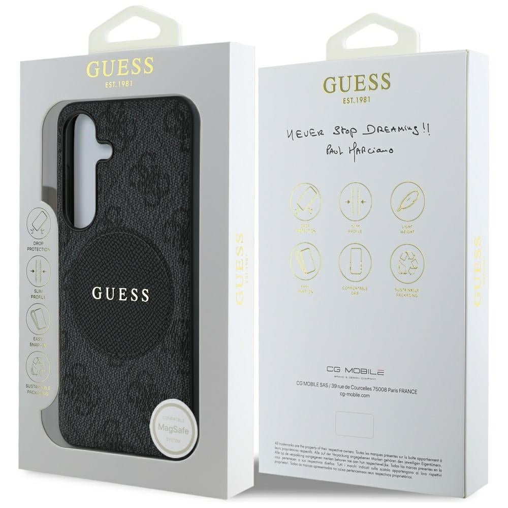 Guess Samsung Galaxy S25 - 4G Round Patch Classic Logo - Θήκη με Επένδυση Συνθετικού Δέρματος και MagSafe - Black - GUHMS25SP4PGRSGK