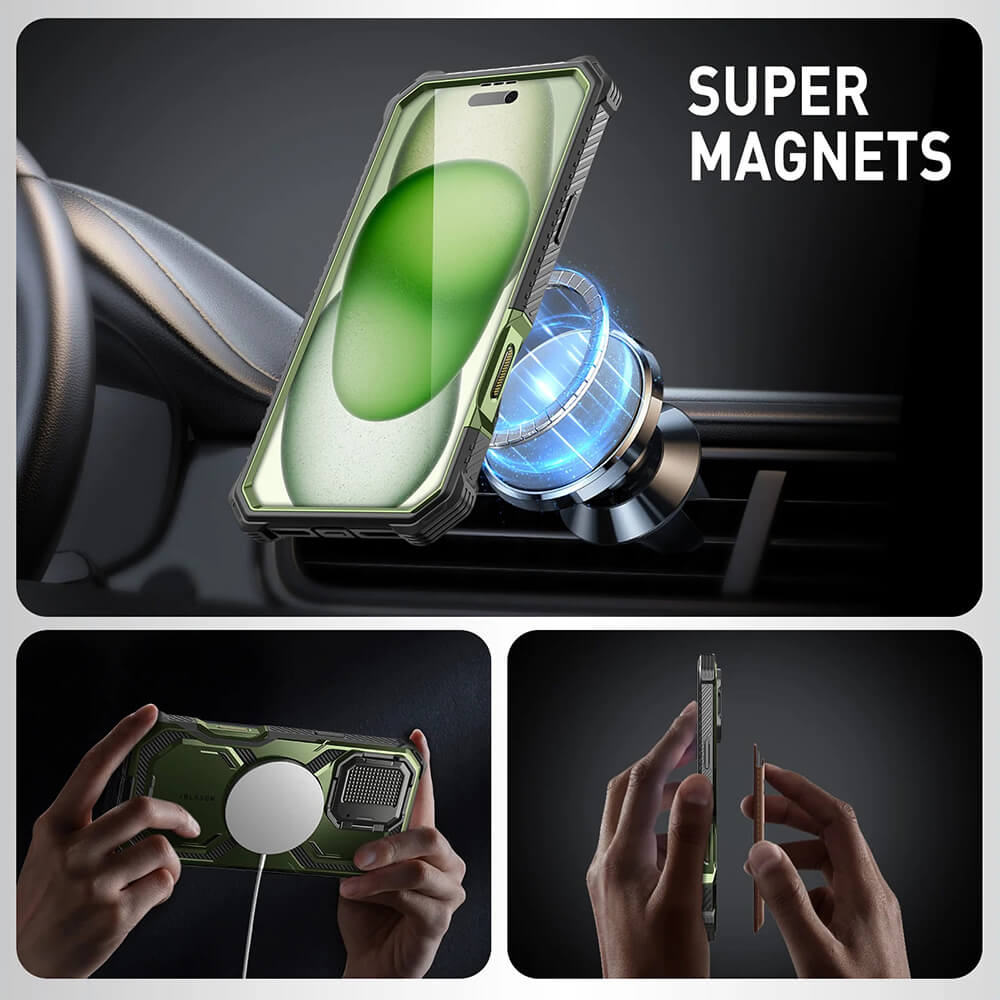 Supcase iPhone 16 Plus Armorbox MagSafe Σκληρή Θήκη με Προστασία Οθόνης και Κάλυμμα Κάμερας / Stand - Dark Green