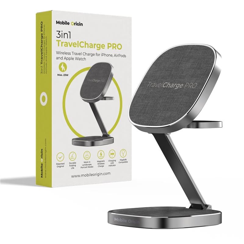 Mobile Origin TravelCharge PRO 3in1 Φορητός Ασύρματος Μαγνητικός Φορτιστής MagSafe - Grey