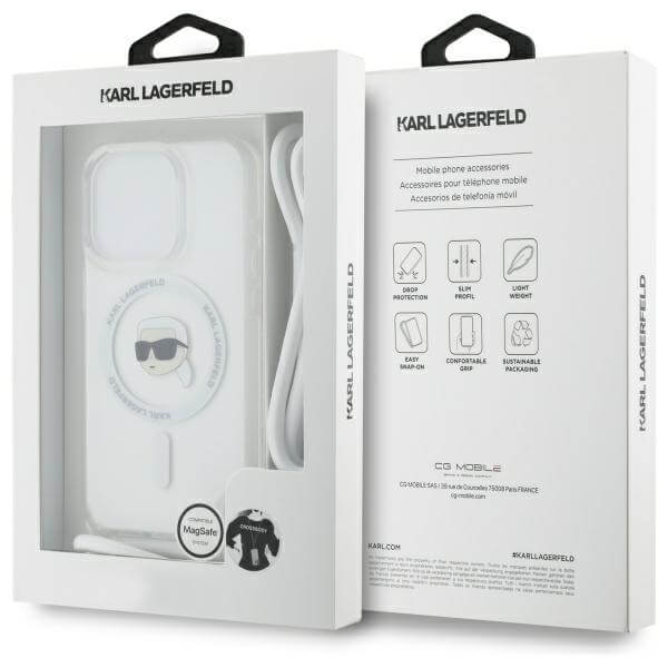 Karl Lagerfeld iPhone 16 Pro Max - Crossbody IML Karl Head - MagSafe Σκληρή Θήκη με Πλαίσιο Σιλικόνης και Λουράκι - Διάφανη - KLHMP16XHCKHNT