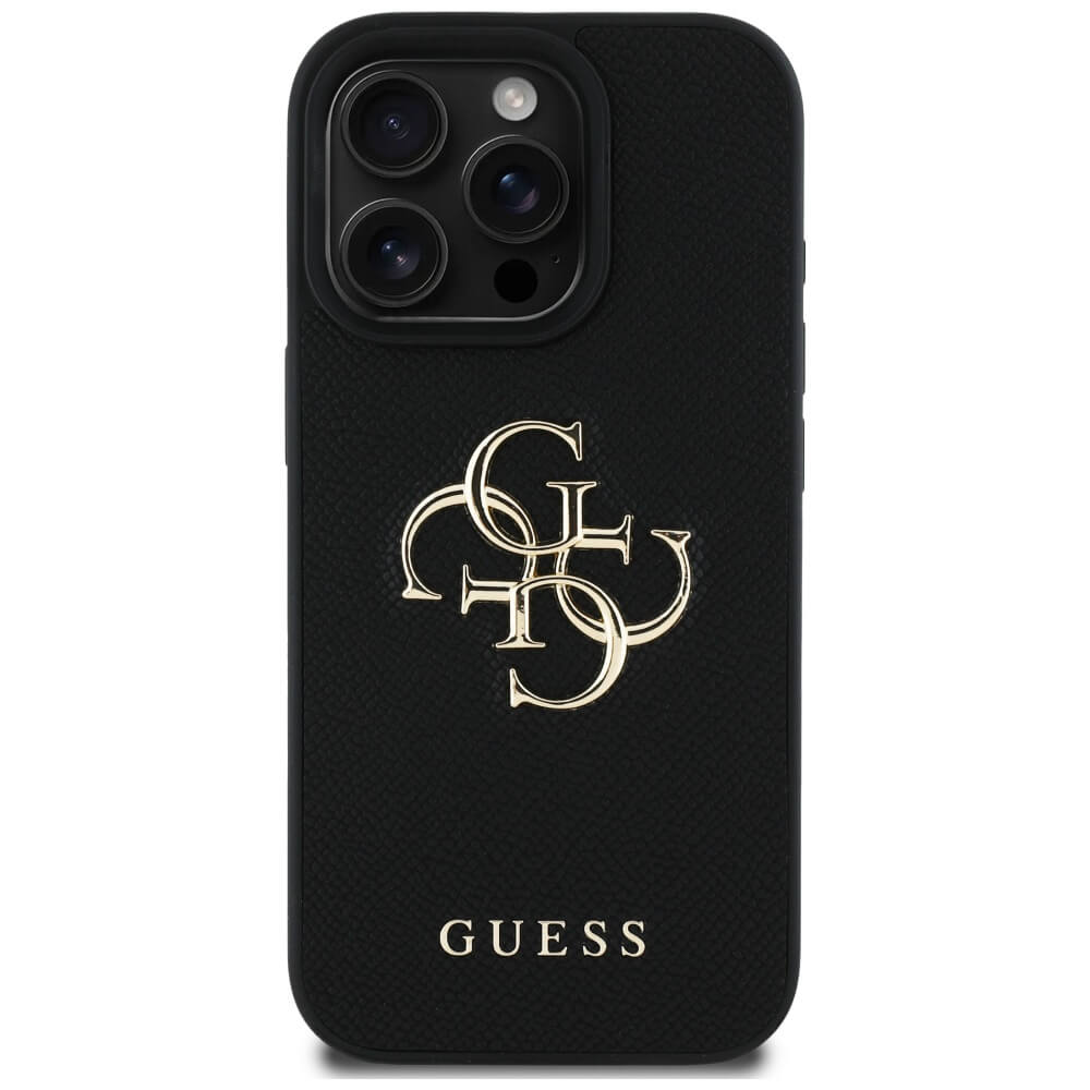 Guess iPhone 16 Pro Max - Grained Big 4G Logo Small Classic Logo - Σκληρή Θήκη με Επένδυση από Οικολογικό Δέρμα - Black - GUHCP16XPGT4MBK