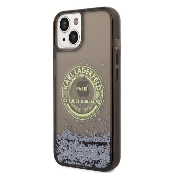 Karl Lagerfeld iPhone 14 Plus - Liquid Glitter RSG Σκληρή Θήκη με Πλαίσιο Σιλικόνης - Διάφανη / Black - KLHCP14MLCRSGRK