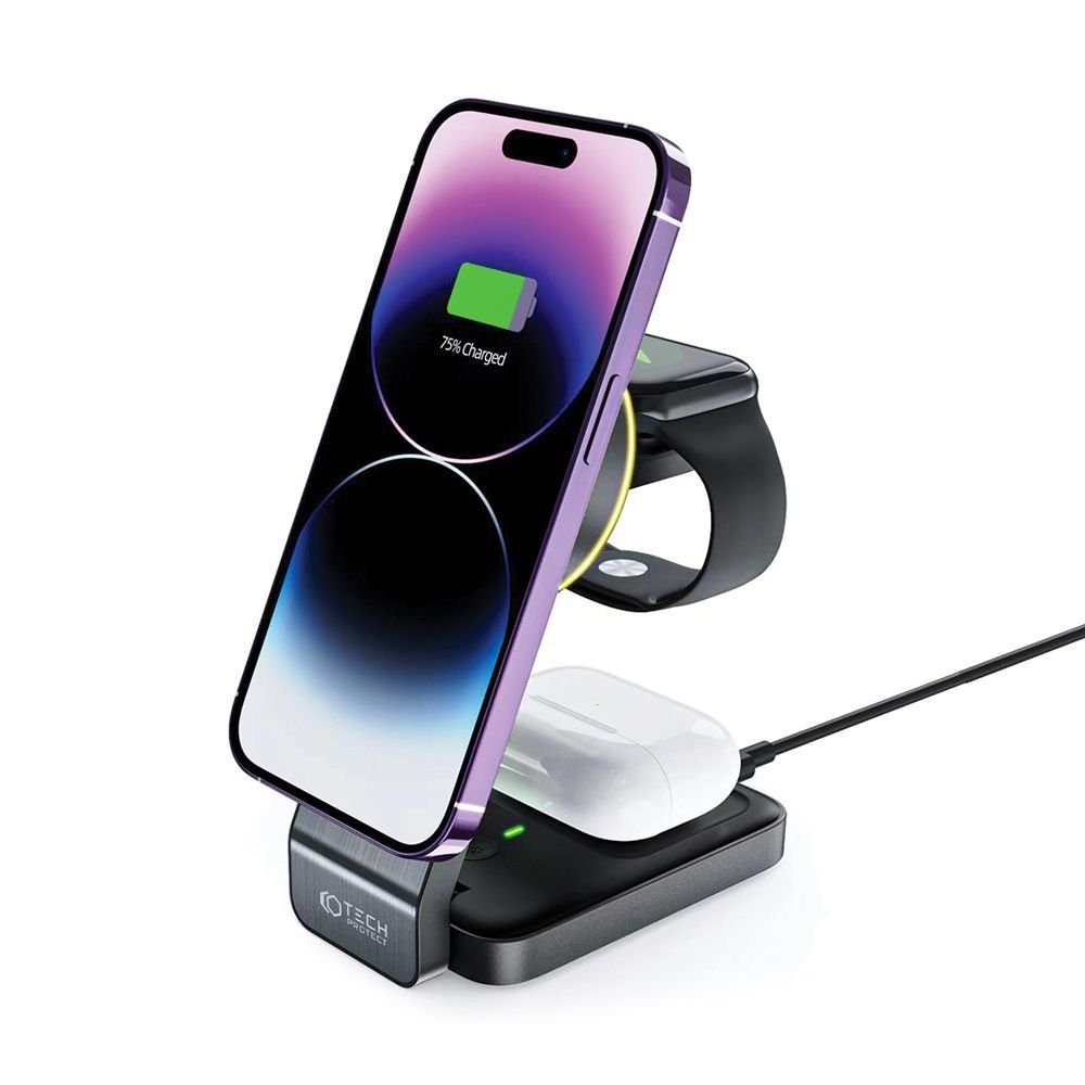 Tech - Protect QI15W - A28 3in1 Ασύρματος Μαγνητικός Φορτιστής MagSafe - Black